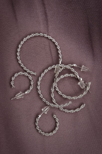 6'Lı Gümüş Renk Set Halka Küpe