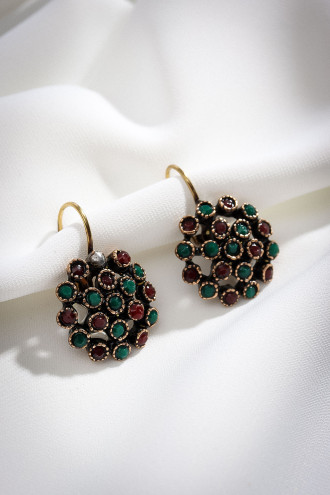 Renkli Taşlı Çiçek Otantik Küpe