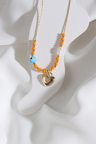 Boncuklu Zircon Taşlı Kalp Sallantılı Gold Renk Halhal