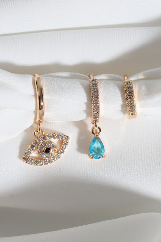 3'Lü Göz Figürlü Gold Renk Küpe 3'Lü Göz Figürlü Gold Renk Küpe