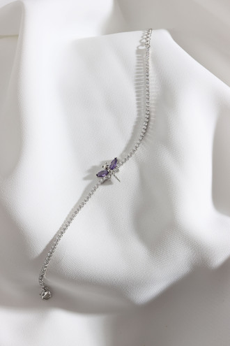 Mor Taşlı Yusufçuk Figürlü Zircon Taş Gold Renk Suyolu Bileklik