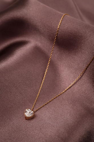 Kalpli Tek Taş Gold Renk Kolye