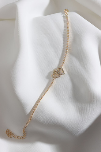 Çift Kalp Figürlü Zircon Taş Gold Renk Suyolu Bileklik