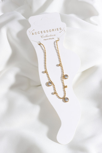 Çelik Taş Detaylı Gold Renk Zincir Halhal