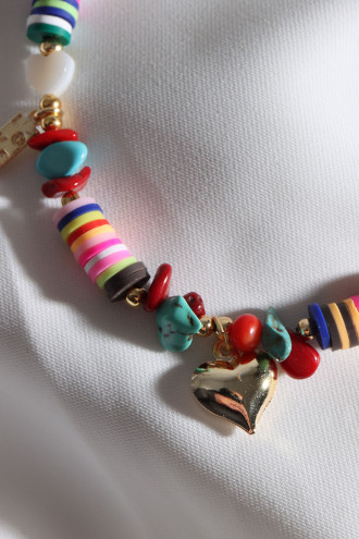 Renkli Fimo Ve Doğaltaşlı Kalp Uçlu Halhal