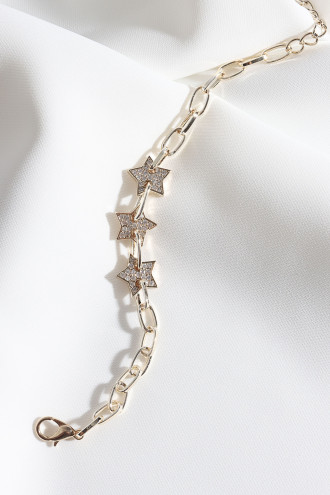 Zircon Taşlı Üç Yıldızlı Gold Renk Bileklik