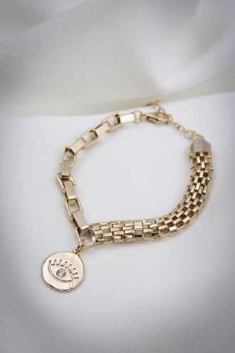 Gold Renk Taşlı Plaka Sallantılı Bileklik