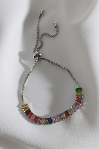 Renkli Baget Taşlı Gümüş Renk Asansörlü Su Yolu Bileklik