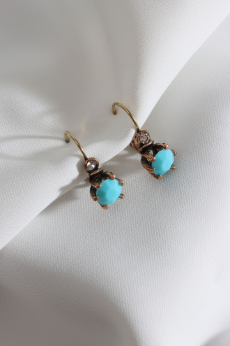 Mavi Taşlı Tek Taş Otantik Küpe