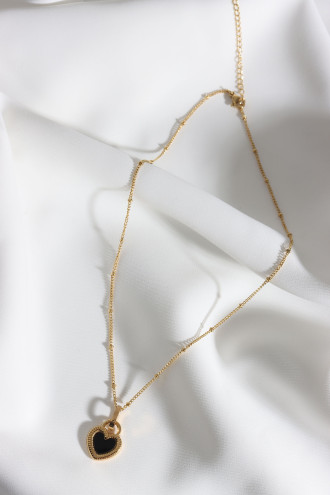 Siyah Mineli Kalp Çelik Gold Renk Kolye Siyah Mineli Kalp Çelik Gold Renk Kolye