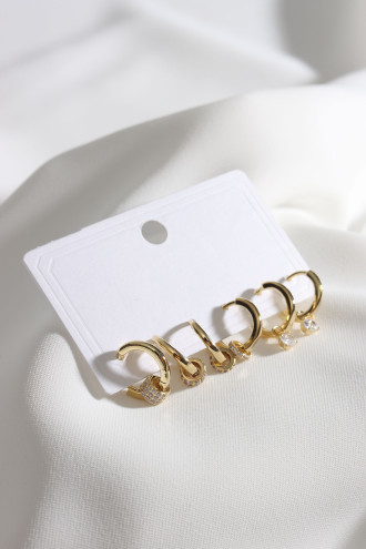 6'Lı Vip Zircon Taşlı Gold Renk Rondela Küpe 6'Lı Vip Zircon Taşlı Gold Renk Rondela Küpe