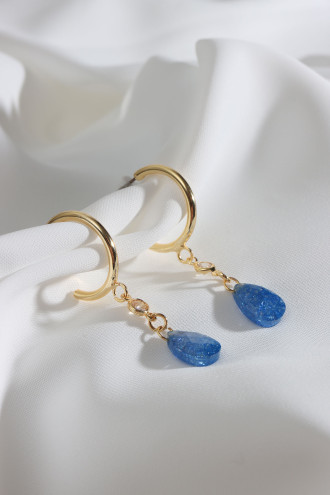 Lacivert Rengi Doğal Taşlı Halka Küpe