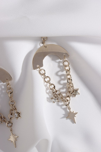 Zincirli Yıldız Sallantılı Gold Renk Küpe