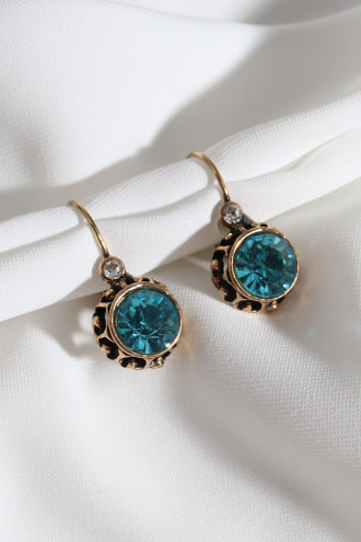 Mavi Tek Taşlı Otantik Küpe