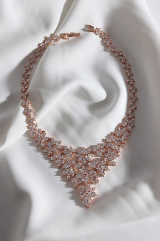 Rose Zircon Taşlı Süzme Abiye Gerdanlık/Kolye