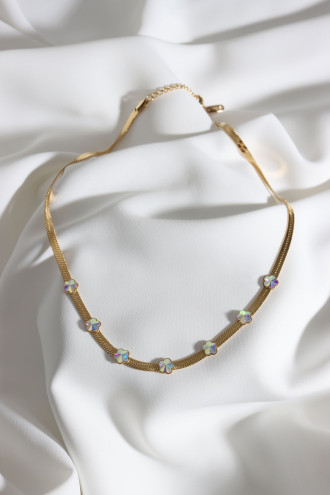 Çiçek Taşlı Italyan Zincir Çelik Gold Renk Kolye