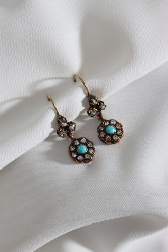 MAVİ TAŞ DETAYLI SALLANTILI KADIN OTANTİK KÜPE