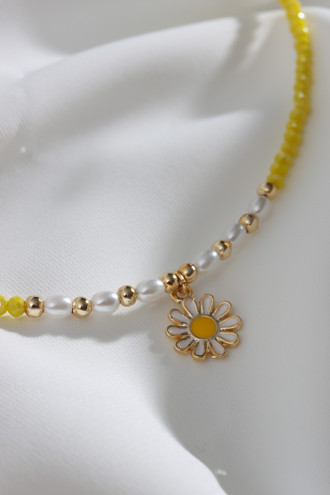 Sarı Boncuklu Papatya Figür Çıtır Kolye