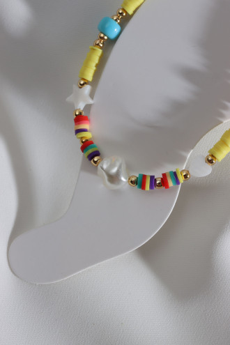 Sarı Fimo Boncuklu İnci Uçlu Halhal