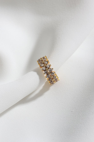 Iki Sıralı Taşlı Tek Sıkıştırmalı Gold Renk Kıkırdak Küpe