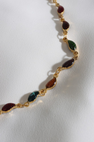 Renkli Yaprak Boncuklu Gold Renk Halhal