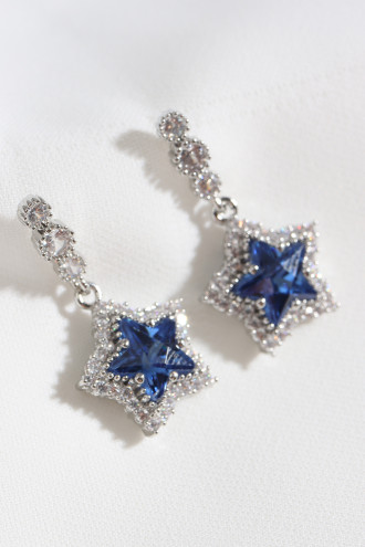 Lacivert Taşlı Sallantılı Gümüş Renk Yıldız Küpe