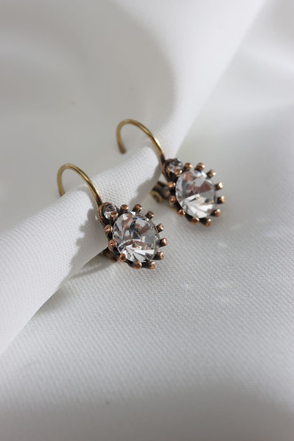 Yuvarlak Beyaz Taşlı Kadın Otantik Küpe