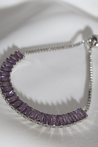 Mor Baget Taşlı Gümüş Renk Asansörlü Su Yolu Bileklik