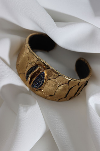 Gold Renk Deri Görünümlü Deniz Kabuklu Bilezik