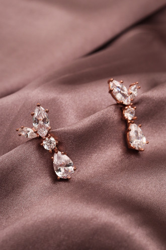 Rose Zircon Taşlı Yaprak Küpe