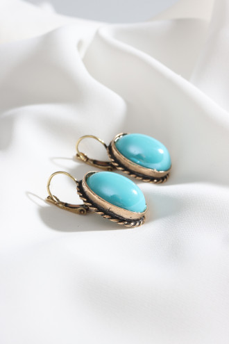 Mavi Oval Otantik Küpe