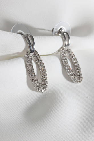 Zircon Taşlı Gümüş Renk Oval Taş Sallantılı Abiye Küpe Zircon Taşlı Gümüş Renk Oval Taş Sallantılı Abiye Küpe