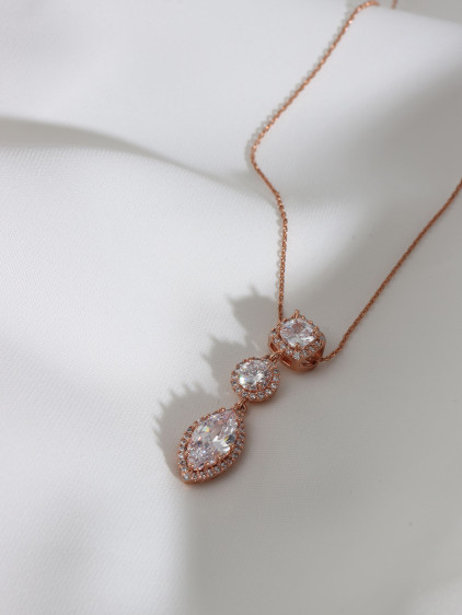 Zircon Taşlı Badem Kolye ve Küpe Abiye Set