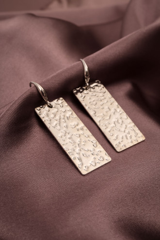 Kalın Dikdörtgen Plaka Gümüş Renk Küpe