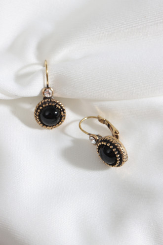 Siyah Taşlı Yuvarlak Otantik Küpe