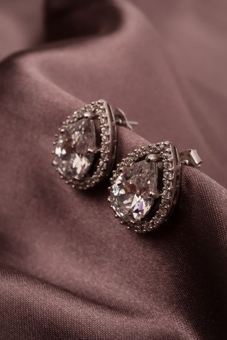 Damla Model Gümüş Renk Abiye Küpe