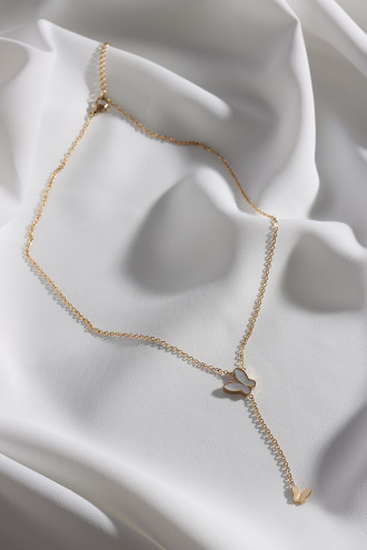 Gold Renk Çelik Sedef Taşlı Kelebek Sallantılı Kolye