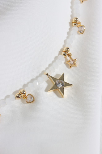 Yıldız Uçlu Beyaz Boncuk Kolye
