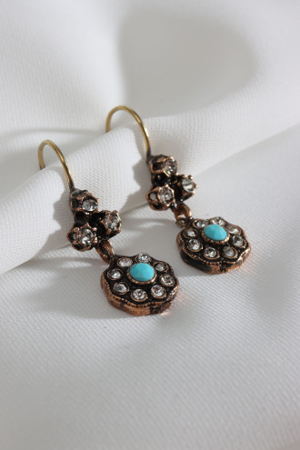 MAVİ TAŞ DETAYLI SALLANTILI KADIN OTANTİK KÜPE