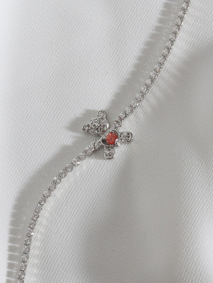 Ayıcık Figürlü Zircon Taşlı Gümüş Renk Suyolu Bileklik