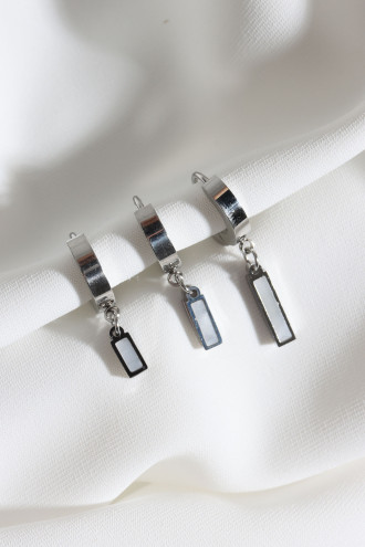 3'Lü Sedef Taşlı Gümüş Renk Çelik Küpe Seti 3'Lü Sedef Taşlı Gümüş Renk Çelik Küpe Seti