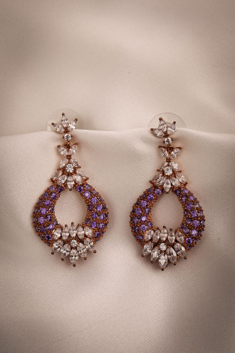 Rose Renk Mor Zircon Taşlı Sallantılı Abiye Küpe