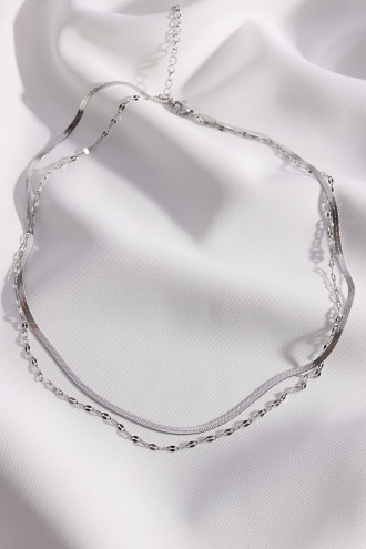 Çelik Çift Zincir Gümüş Renk Kolye