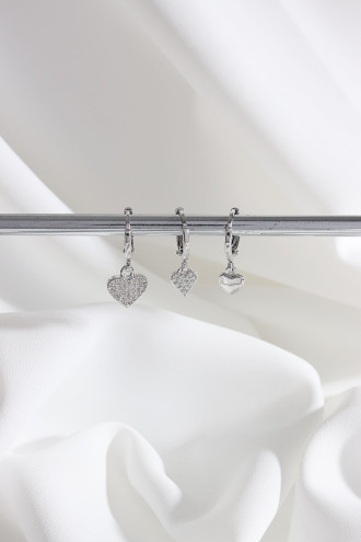 Vip Collectıon 3'Lü Kalp Gümüş Renk Halka Küpe