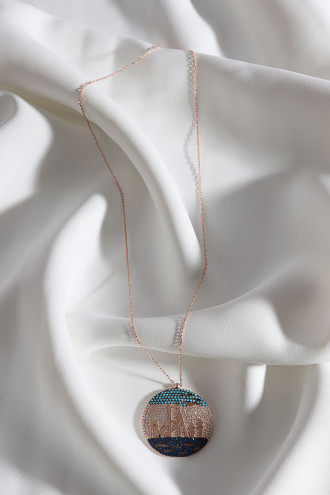 925 Ayar Zircon Taşlı Istanbul Tema Rose Renk Kolye 5,79 Gr