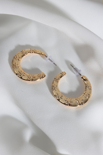 Vintage Çiçek Desen Gold Renk Halka Küpe