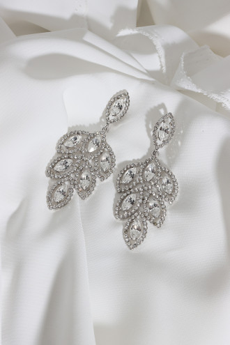 Taşlı Gümüş Renk Abiye Küpe