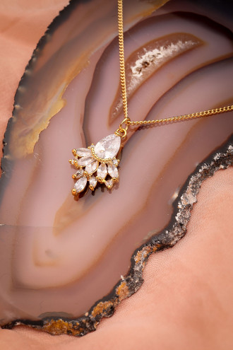 Gold Renk Zircon Taşlı Abiye Kolye