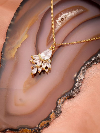 Gold Renk Zircon Taşlı Abiye Kolye