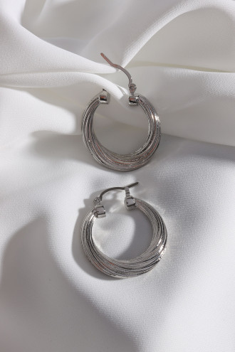 Çizgili Desenli Gümüş Renk Vintage Halka Küpe